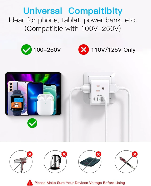 Alt view image 5 of 7 - 2 Pack Germany France Travel Plug Adapter, Type E/F Power Plug Adapter 3 Outlets 4 USB Charging Ports(2 USB C), 7-in-1 Travel Essentials US to Europe France Germany South Korea Netherlands Spain