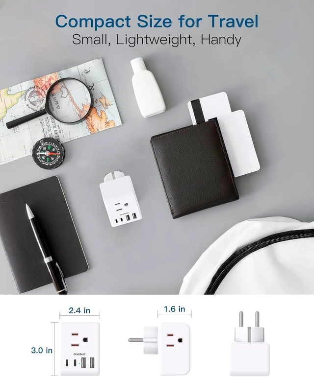 Alt view image 6 of 7 - 2 Pack Germany France Travel Plug Adapter, Type E/F Power Plug Adapter 3 Outlets 4 USB Charging Ports(2 USB C), 7-in-1 Travel Essentials US to Europe France Germany South Korea Netherlands Spain