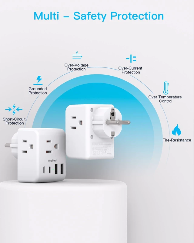 Alt view image 7 of 7 - 2 Pack Germany France Travel Plug Adapter, Type E/F Power Plug Adapter 3 Outlets 4 USB Charging Ports(2 USB C), 7-in-1 Travel Essentials US to Europe France Germany South Korea Netherlands Spain