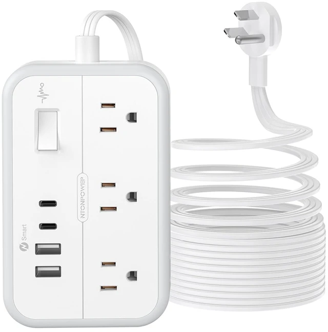 Main image of Flat Plug Extension Cord 25 ft, Power Strip, Outlet Extender with 6 Outlets 4 USB Ports, Overload Protection, Long Extension Cord with Multiple Outlets for Indoor, Home, Office, White