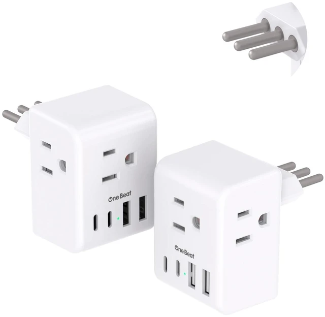Main image of 2 Pack US to Italy Travel Plug Adapter, Type L Power Adapter 3 Outlets 4 USB Ports(2USB C), 3 Prong Grounded Outlet Adaptor, Travel Plug Converter for USA to Italy Chile Uruguay Italian