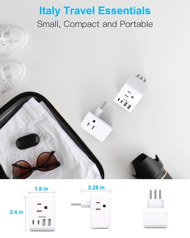 Alt view image 5 of 7 - 2 Pack US to Italy Travel Plug Adapter, Type L Power Adapter 3 Outlets 4 USB Ports(2USB C), 3 Prong Grounded Outlet Adaptor, Travel Plug Converter for USA to Italy Chile Uruguay Italian