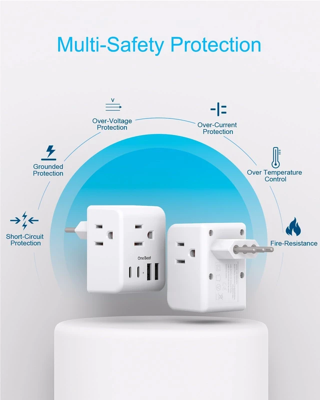 Alt view image 7 of 7 - 2 Pack US to Italy Travel Plug Adapter, Type L Power Adapter 3 Outlets 4 USB Ports(2USB C), 3 Prong Grounded Outlet Adaptor, Travel Plug Converter for USA to Italy Chile Uruguay Italian