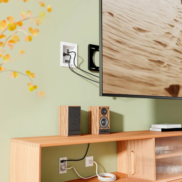 Alt view image 4 of 7 - Mount-It in-Wall TV Cable Management Kit, USB-C, Dual Outlet, Cord Hider ETL Certified Recessed Power with USB-A, 9ft Behind-Wall and 5ft External Cords, DIY Install, Wire Hider for Wall Mounted