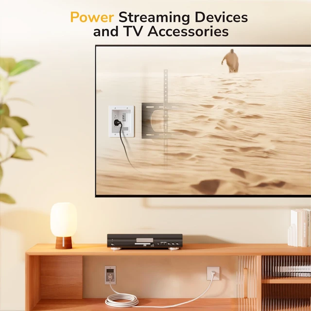 Alt view image 6 of 7 - Mount-It in-Wall TV Cable Management Kit, USB-C, Dual Outlet, Cord Hider ETL Certified Recessed Power with USB-A, 9ft Behind-Wall and 5ft External Cords, DIY Install, Wire Hider for Wall Mounted