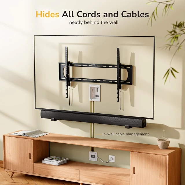 Alt view image 4 of 7 - in-Wall TV Cable Management Kit with Recessed Power Dual Outlet, USB-A and USB-C Ports, 9ft Cord, and Hand Saw Easy, Safe Cable Management for Organized TV and Home Theater Setups