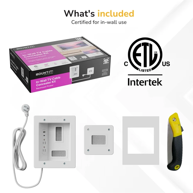 Alt view image 5 of 7 - in-Wall TV Cable Management Kit with Recessed Power Dual Outlet, USB-A and USB-C Ports, 9ft Cord, and Hand Saw Easy, Safe Cable Management for Organized TV and Home Theater Setups