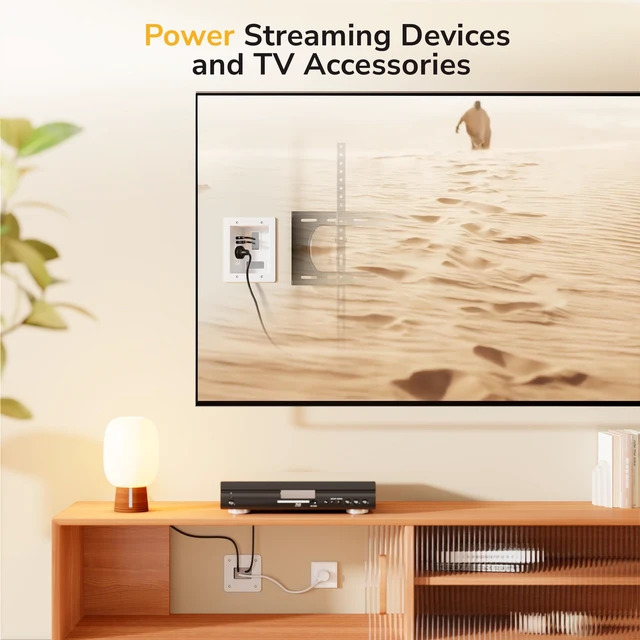 Alt view image 7 of 7 - in-Wall TV Cable Management Kit with Recessed Power Dual Outlet, USB-A and USB-C Ports, 9ft Cord, and Hand Saw Easy, Safe Cable Management for Organized TV and Home Theater Setups