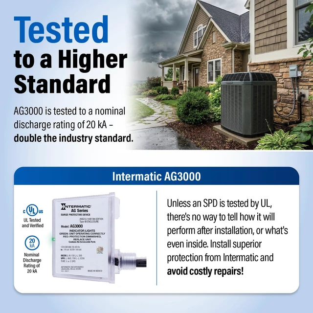 Alt view image 5 of 7 - AG3000 HVAC Surge Protective Device, 120/240 VAC UL Listed with TPMOV Technology, a Type 4X Outdoor Enclosure, and Dual LED Indicators Showing Protection Status