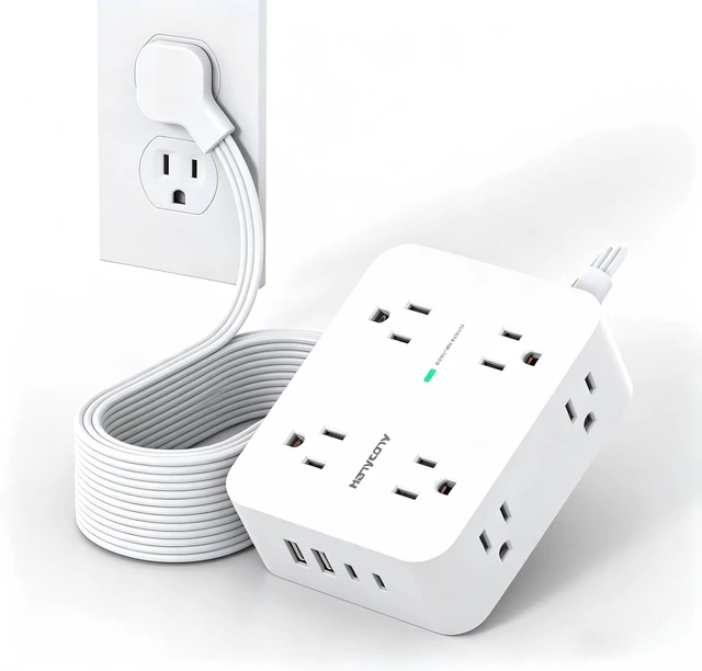 Main image of 25 Ft Extra Long Extension Cord, 1080J Surge Protector Power Strip Ultra-Thin Flat Plug, 8 Widely Spaced Outlets & 4 USB Ports (2 USB C), for Home, Office, Workshop, Wall Mount Design