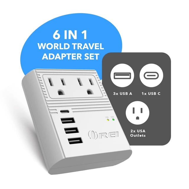 Alt view image 2 of 7 - World Travel Plug Adapter M8 Max, 3 USB + Pd 18W USB-C Input - 2 USA Outlets - Attachments for Europe, Asia, China, Japan, Africa - Perfect for Cell Phones, Tablets, Cameras and More