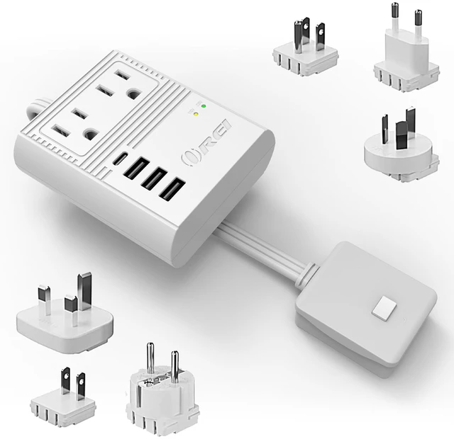 Main image of World Travel Plug Adapter M8 Max, 3 USB + Pd 18W USB-C Input - 2 USA Outlets - Attachments for Europe, Asia, China, Japan, Africa - Perfect for Cell Phones, Tablets, Cameras and More