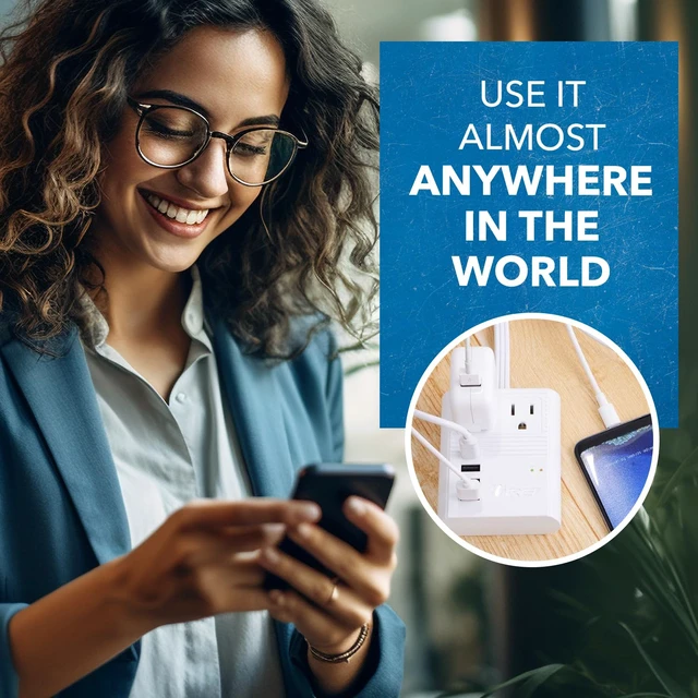 Alt view image 5 of 7 - World Travel Plug Adapter M8 Max, 3 USB + Pd 18W USB-C Input - 2 USA Outlets - Attachments for Europe, Asia, China, Japan, Africa - Perfect for Cell Phones, Tablets, Cameras and More