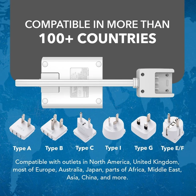 Alt view image 6 of 7 - World Travel Plug Adapter M8 Max, 3 USB + Pd 18W USB-C Input - 2 USA Outlets - Attachments for Europe, Asia, China, Japan, Africa - Perfect for Cell Phones, Tablets, Cameras and More