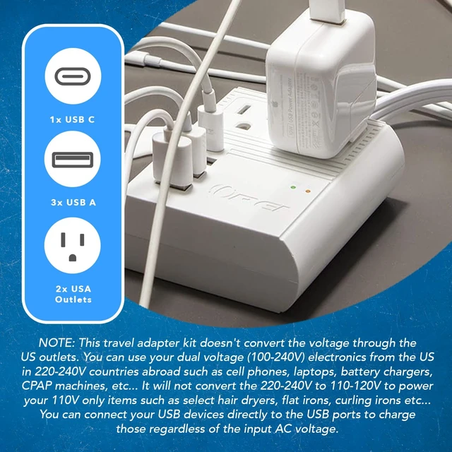 Alt view image 7 of 7 - World Travel Plug Adapter M8 Max, 3 USB + Pd 18W USB-C Input - 2 USA Outlets - Attachments for Europe, Asia, China, Japan, Africa - Perfect for Cell Phones, Tablets, Cameras and More