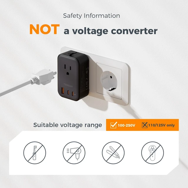 Alt view image 6 of 7 - International Power Adapter PD 20W, Black Ultra Thin Universal Adapter, 2 USB C 1 USB A, US to Europe UK Spain Australia France Germany Thailand, Type C G A I