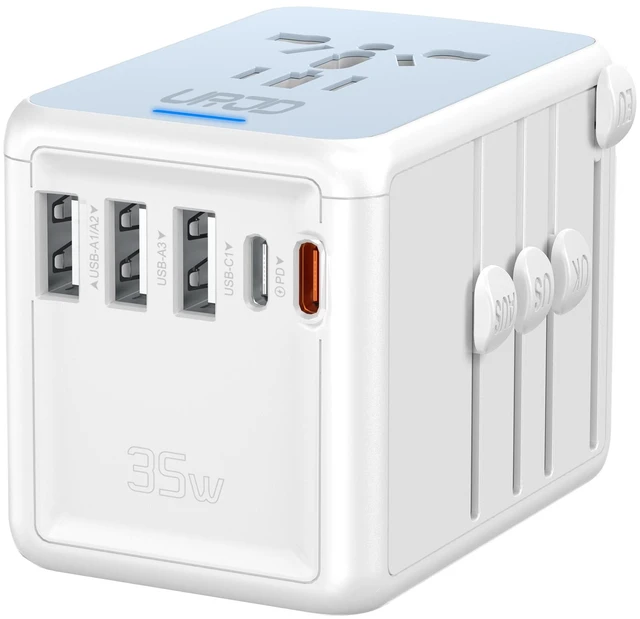 Main image of Universal Travel Adapter, 35W PD Fast Charging, 5 USB C/A Ports 2500W AC Outlet, International Power Adapter for Europe UK US AU 200+ Countries, PD Fast Charger for iPhone, MacBook,Tablet