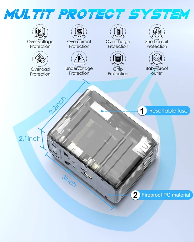 Alt view image 6 of 7 - Universal Travel Adapter, 35W PD Fast Charging, 5 USB C/A Ports 2500W AC Outlet, International Power Adapter for Europe UK US AU 200+ Countries, PD Fast Charger for iPhone, MacBook,Tablet