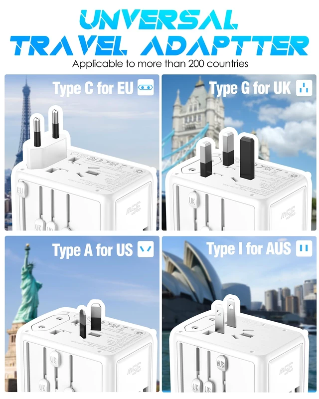 Alt view image 5 of 7 - Universal Travel Adapter, 35W PD Fast Charging, 5 USB C/A Ports 2500W AC Outlet, International Power Adapter for Europe UK US AU 200+ Countries, PD Fast Charger for iPhone, MacBook,Tablet