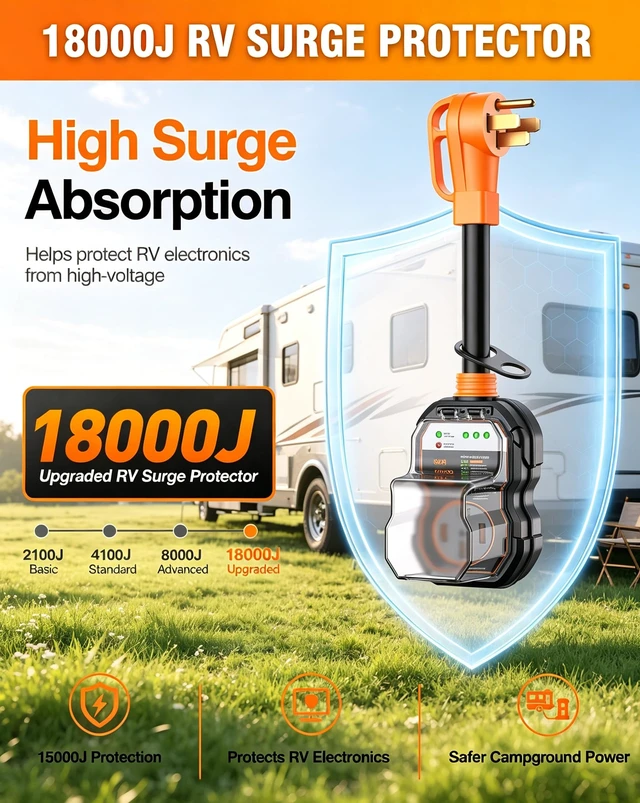 Alt view image 3 of 7 - RV Surge Protectors 50 Amp, 18000J Surge Protection Automatic Fault CutOff Waterproof Design, Voltage Protection, 2026 Upgrade, for Camper & Trailer