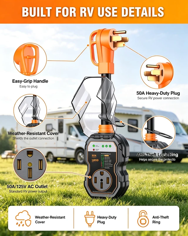 Alt view image 5 of 7 - RV Surge Protectors 50 Amp, 18000J Surge Protection Automatic Fault CutOff Waterproof Design, Voltage Protection, 2026 Upgrade, for Camper & Trailer