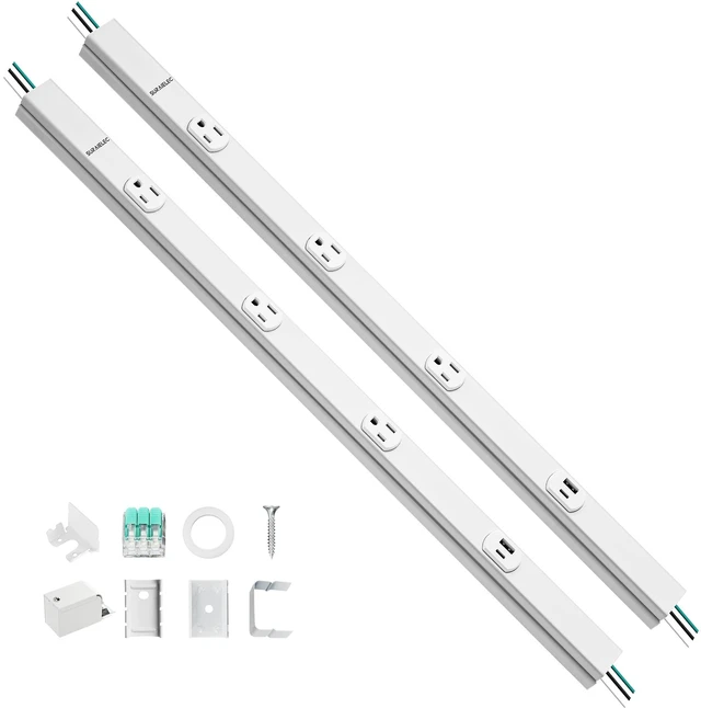 Main image of 24-Inch Under Cabinet Hardwired Power Strip, 2-Pack, ETL Listed 3 TR Outlets with USB-A & USB-C, Adjustable Plug Molding Under Cabinet, Pre-Wired for Kitchen Cabinets, Workbench, White