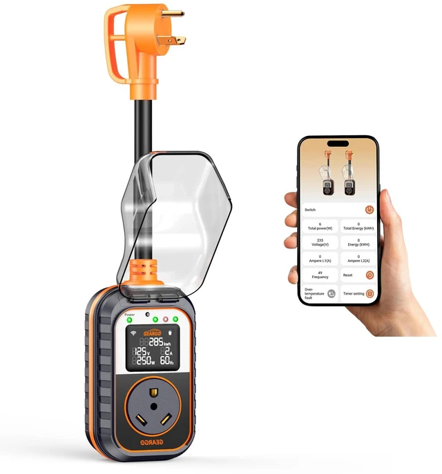 Main image of - RV Surge Protector 30 Amp with WiFi & APP, 15000J Circuit Analyzer with Large LED Screen, Real-Time Monitoror, IP68 Waterproof with Protective Cover for Camper Travel Trailer