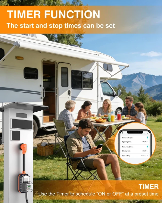 Alt view image 6 of 7 - - RV Surge Protector 30 Amp with WiFi & APP, 15000J Circuit Analyzer with Large LED Screen, Real-Time Monitoror, IP68 Waterproof with Protective Cover for Camper Travel Trailer