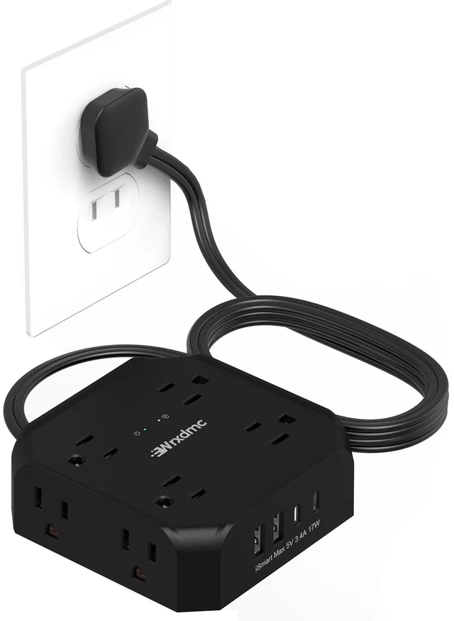 Main image of 2 Prong Power Strip, 2 Prong to 3 Prong Outlet Adapter, Black, 1625W 1400J Two Prong Surge Protector, Flat Polarized Plug, 8 AC with 2 USB C and 2 USB A, Wall Mountable, Ideal for Old House
