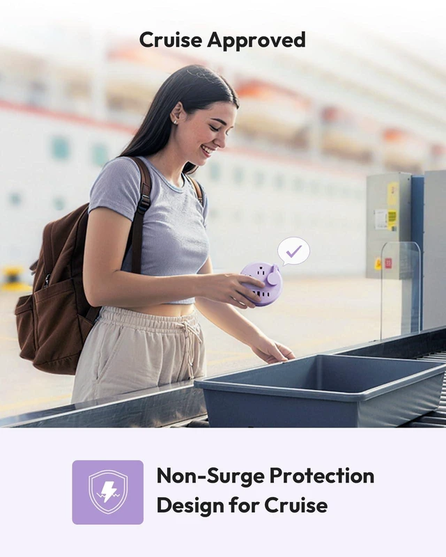 Alt view image 6 of 7 - Purple Travel Power Strip 20W, Travel Essentials, Cruise Essentials 2026 3 Outlets 4 USB Ports(2 USB C), 4FT Wrapped Around Extension Cord for Travel Cruise Ship Beach Vacation Essentials