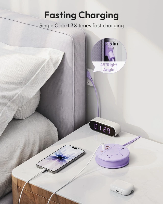 Alt view image 7 of 7 - Purple Travel Power Strip 20W, Travel Essentials, Cruise Essentials 2026 3 Outlets 4 USB Ports(2 USB C), 4FT Wrapped Around Extension Cord for Travel Cruise Ship Beach Vacation Essentials