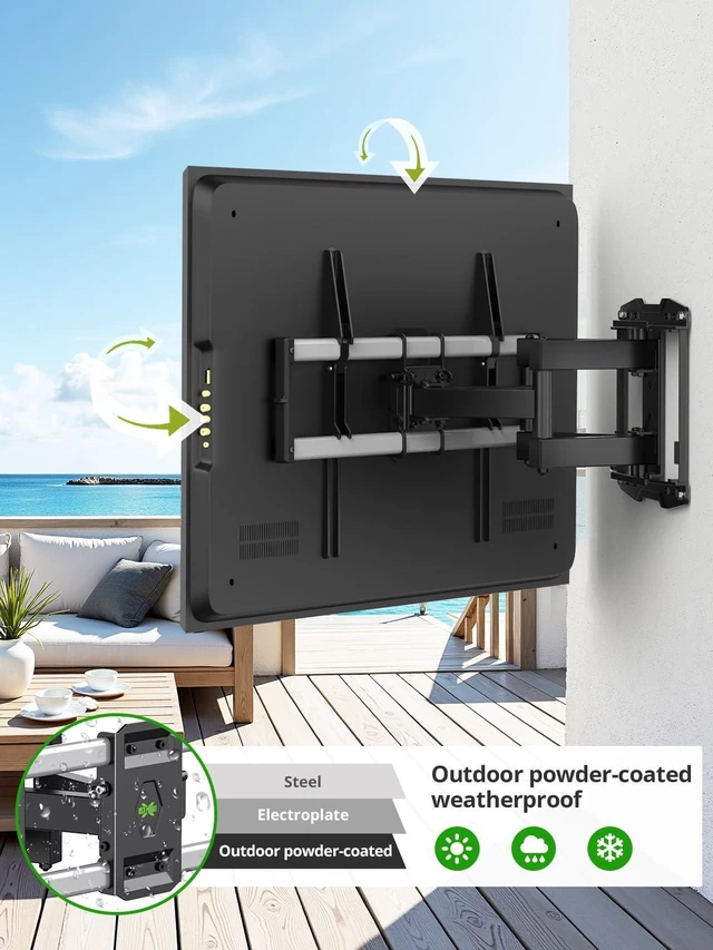 Alt view image 2 of 7 - Outdoor TV Wall Mount for 47-90" TVS, Full Motion Weatherproof TV Bracket Mount with Swivel and Tilt, TV Mount with Articulating Dual Arms, Max VESA 600X400 mm, 132lbs