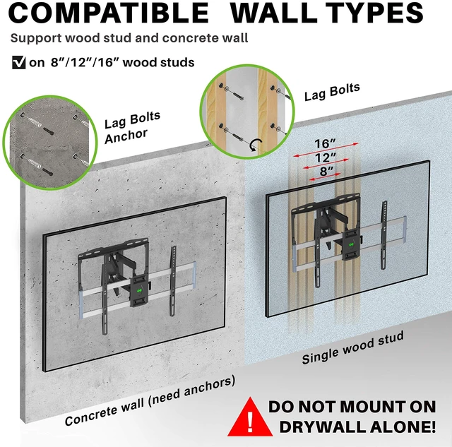 Alt view image 7 of 7 - Outdoor TV Wall Mount for 47-90" TVS, Full Motion Weatherproof TV Bracket Mount with Swivel and Tilt, TV Mount with Articulating Dual Arms, Max VESA 600X400 mm, 132lbs