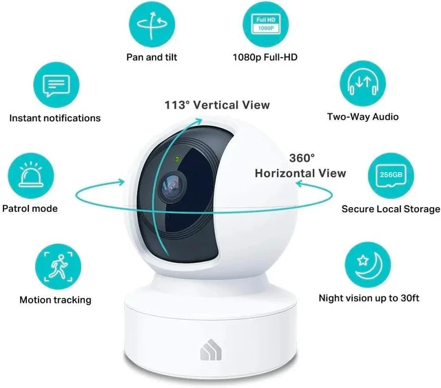 Alt view image 2 of 6 - Kasa 1080p Indoor Pan/Tilt Wired Security Camera, Baby & Pet Monitor, EC70 Motion Detection & Tracking, 2-Way Audio, Night Vision, Subscription-Free Local Storage or Optional Cloud