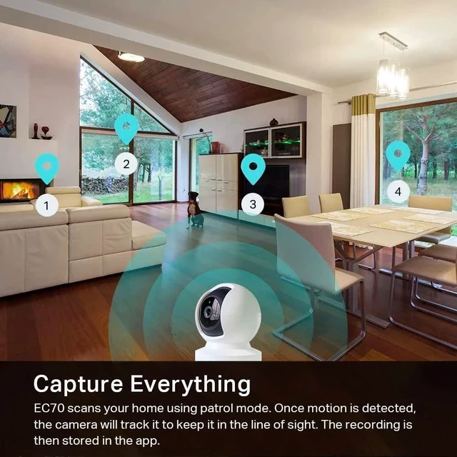 Alt view image 3 of 6 - Kasa 1080p Indoor Pan/Tilt Wired Security Camera, Baby & Pet Monitor, EC70 Motion Detection & Tracking, 2-Way Audio, Night Vision, Subscription-Free Local Storage or Optional Cloud