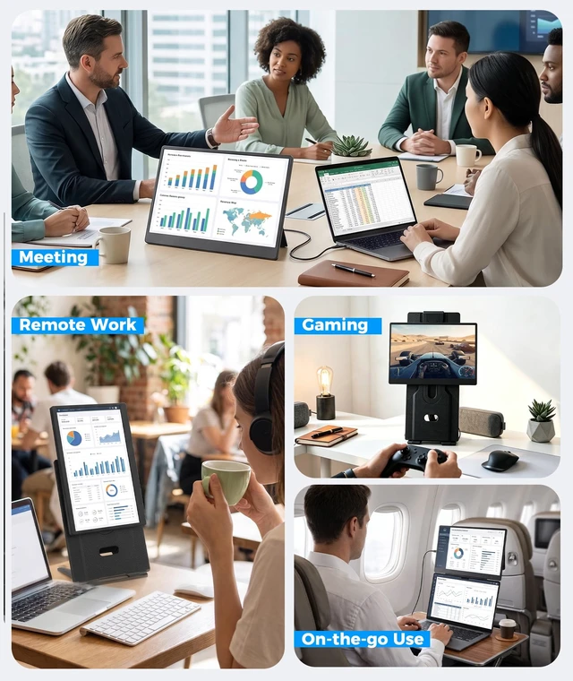 Alt view image 7 of 7 - 15.6 Laptop Screen Extender, 5 Modes & 360° Rotating Portable Monitor FHD 1080P, Fit for 12-17.3" Laptops, Plug & Play, Detachable & Height Adjustable Dual Travel Monitor Extender for Mac/Wins