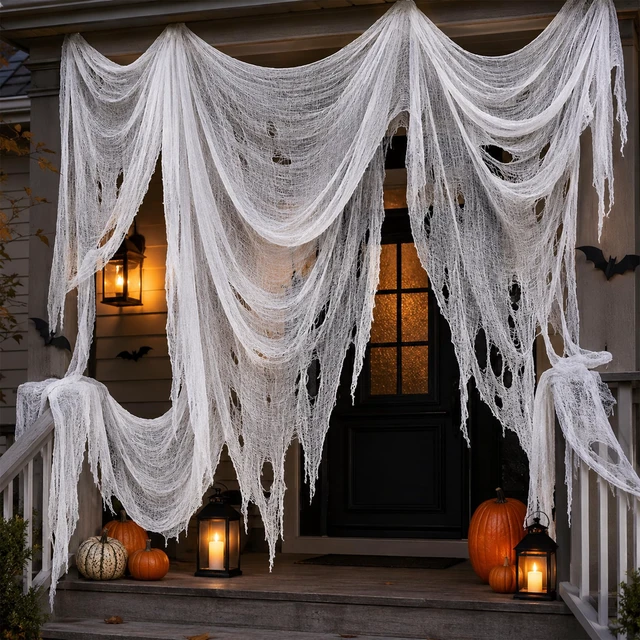 Main image of 400x80 Inch Oversized Halloween White Creepy Cloth 33x6.5ft Spooky Fabric Cloth for Haunted House Creepy and Spooky Halloween Decorations for Party Outdoor Or Indoor
