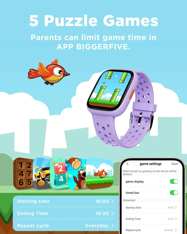 Alt view image 6 of 7 - Kids Smart Watch No Phone Needed, 1.8" Fitness Tracker Watch Pedometer, Heart Rate, Sleep Monitor, IP68 Waterproof, Step Counter, Puzzle Games for Girls Teens 5-16, Lilac