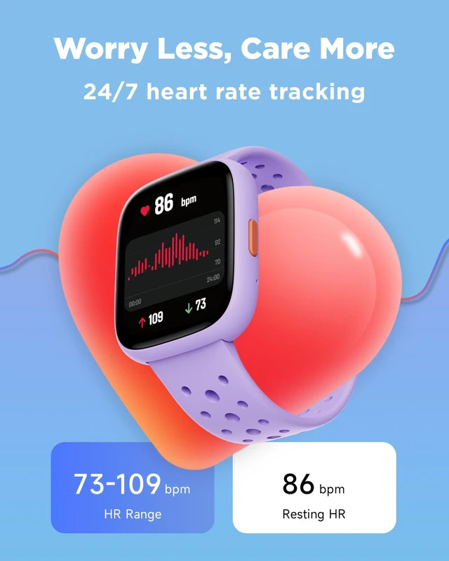 Alt view image 5 of 7 - Kids Smart Watch No Phone Needed, 1.8" Fitness Tracker Watch Pedometer, Heart Rate, Sleep Monitor, IP68 Waterproof, Step Counter, Puzzle Games for Girls Teens 5-16, Lilac