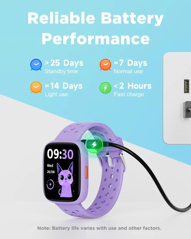 Alt view image 7 of 7 - Kids Smart Watch No Phone Needed, 1.8" Fitness Tracker Watch Pedometer, Heart Rate, Sleep Monitor, IP68 Waterproof, Step Counter, Puzzle Games for Girls Teens 5-16, Lilac