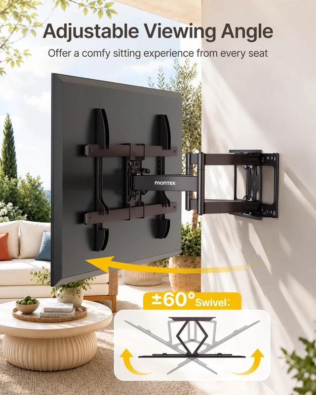 Alt view image 6 of 7 - Outdoor Full Motion TV Wall Mount for 37-86 Inch TVs, Holds 132 lbs Weatherproof Bracket for Patio and Gazebo, 96H Salt Spray Tested, Stainless Steel Hardware, ±60° Swivel, VESA 600x400mm