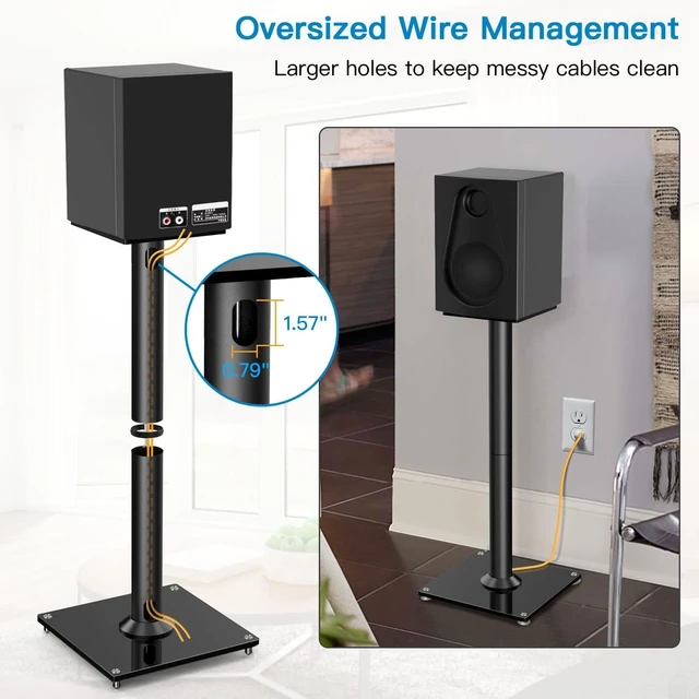 Alt view image 3 of 7 - Universal Floor Speaker Stands for Surround Sound up to 22 lbs Bookshelf Speaker Stand 27.56, 45° adjustable top plate, tool-free assembly, cable management, rubber isolation pads
