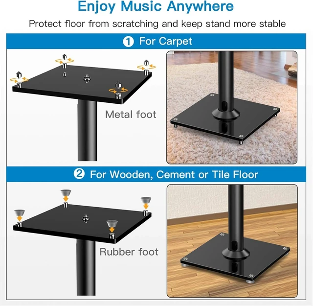 Alt view image 5 of 7 - Universal Floor Speaker Stands for Surround Sound up to 22 lbs Bookshelf Speaker Stand 27.56, 45° adjustable top plate, tool-free assembly, cable management, rubber isolation pads
