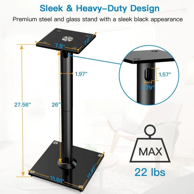 Alt view image 6 of 7 - Universal Floor Speaker Stands for Surround Sound up to 22 lbs Bookshelf Speaker Stand 27.56, 45° adjustable top plate, tool-free assembly, cable management, rubber isolation pads