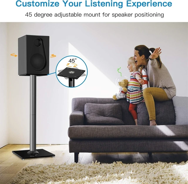 Alt view image 7 of 7 - Universal Floor Speaker Stands for Surround Sound up to 22 lbs Bookshelf Speaker Stand 27.56, 45° adjustable top plate, tool-free assembly, cable management, rubber isolation pads
