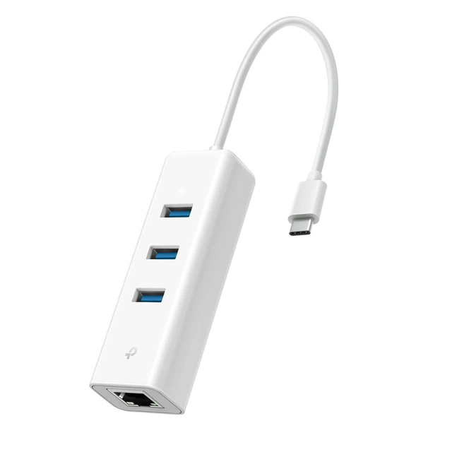 Alt view image 2 of 7 - USB C to Ethernet Adapter, 3-Port USB Hub Laptop Network Adapter 1 Gigabit USB-C 3.0 to RJ45 Ethernet Port Plug & Play Supports Win 7/8/8.1/10/11, Mac OS X (10.9-10.15) (UE330C)