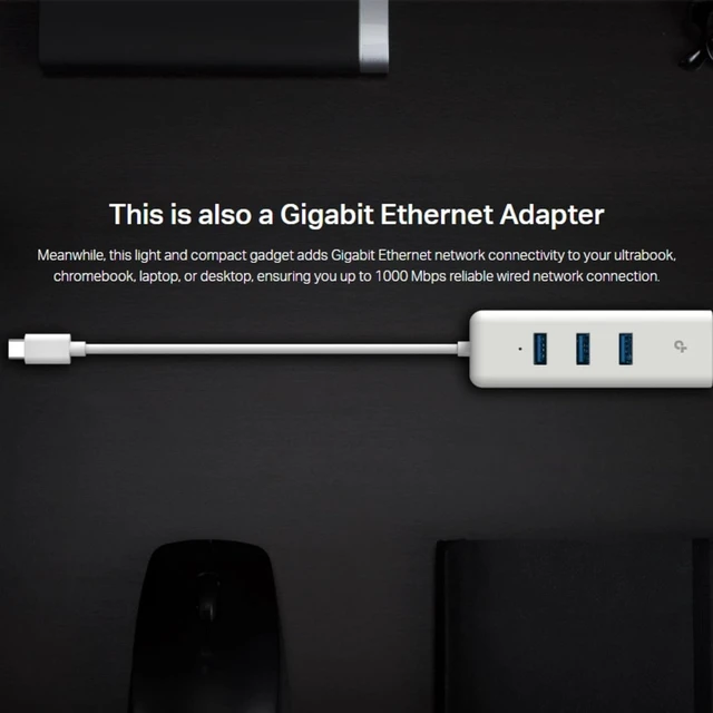 Alt view image 5 of 7 - USB C to Ethernet Adapter, 3-Port USB Hub Laptop Network Adapter 1 Gigabit USB-C 3.0 to RJ45 Ethernet Port Plug & Play Supports Win 7/8/8.1/10/11, Mac OS X (10.9-10.15) (UE330C)