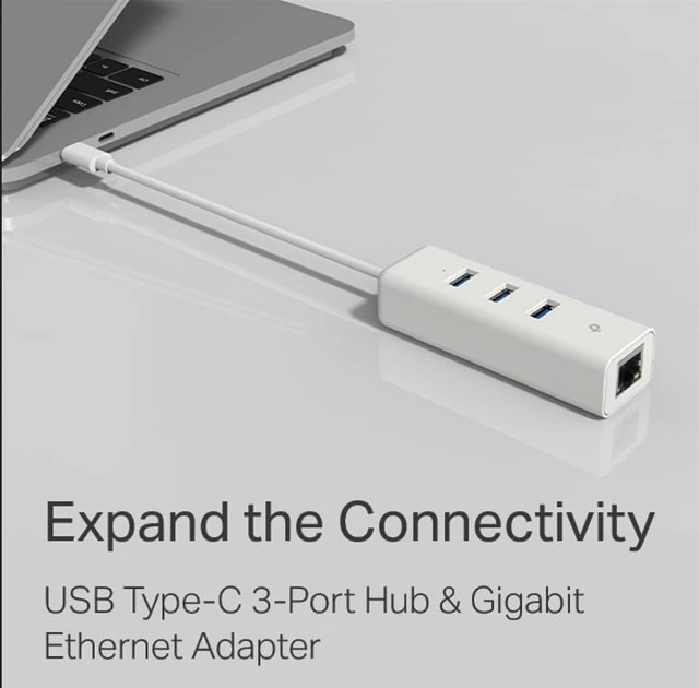 Alt view image 7 of 7 - USB C to Ethernet Adapter, 3-Port USB Hub Laptop Network Adapter 1 Gigabit USB-C 3.0 to RJ45 Ethernet Port Plug & Play Supports Win 7/8/8.1/10/11, Mac OS X (10.9-10.15) (UE330C)