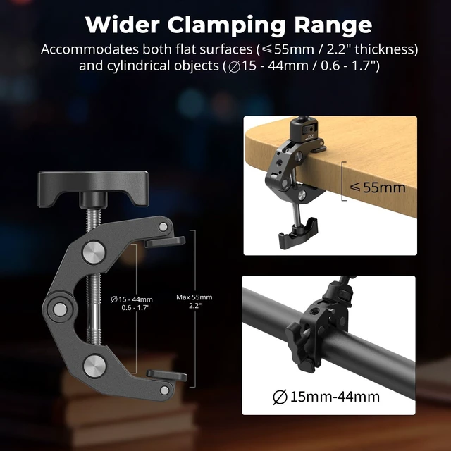 Alt view image 5 of 7 - 26" Magic Arm with Super Clamp, Overhead Phone Mount w/Cable Clip Flexible Desk Camera Mount with 1/4" Screw and Cable Clip, Max Load 2.2lb, for iPhone/Action Camera/Video Light/Webcam/Mic