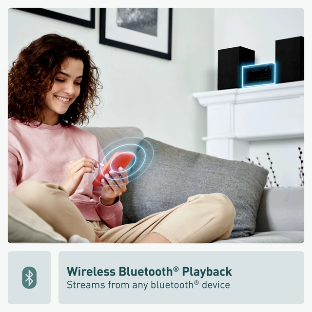 Alt view image 4 of 6 - Compact Stereo System with CD Player, Bluetooth, FM Radio and USB with Bass and Treble Control, 20W Stereo System for Home with Remote Control - SC-PM270PP-K (Black)